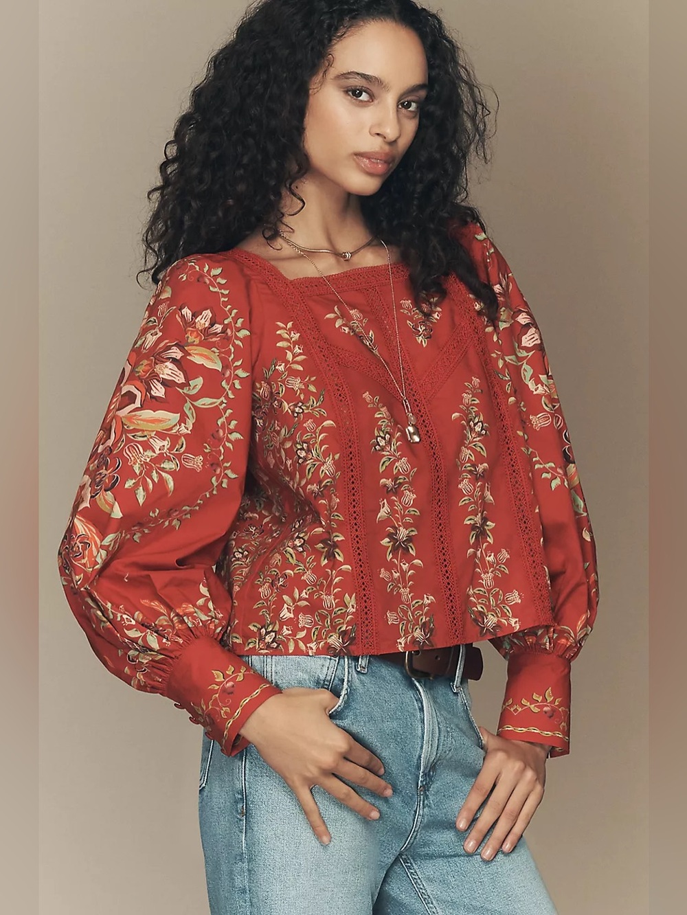 NWT Size L - Farm Rio x Anthropologie 100% Cotton Square-Neck Blouse (US$ 158)